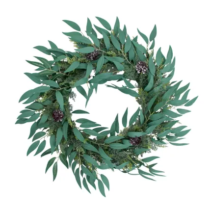 artificial green willow with leaves pine cones decor cedar wreath