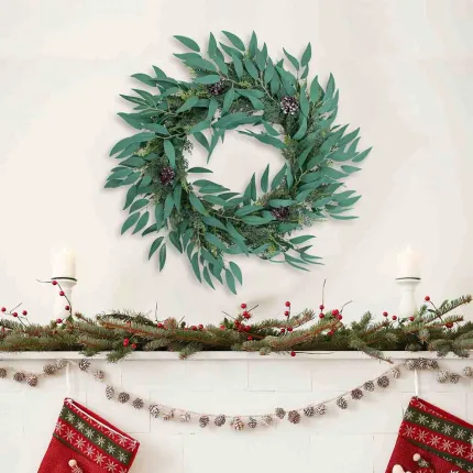 artificial green willow with leaves pine cones decor cedar wreath