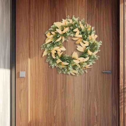 artificial yellow leaves boxwood fruit wreath