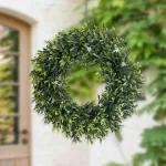 faux boxwood plant leaves wreath for front door