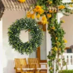 faux boxwood plant leaves wreath for front door