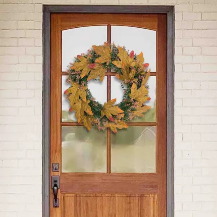 yellow maple leaves round grass wreath