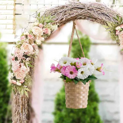hot sale pink white morning glories in bamboo basket